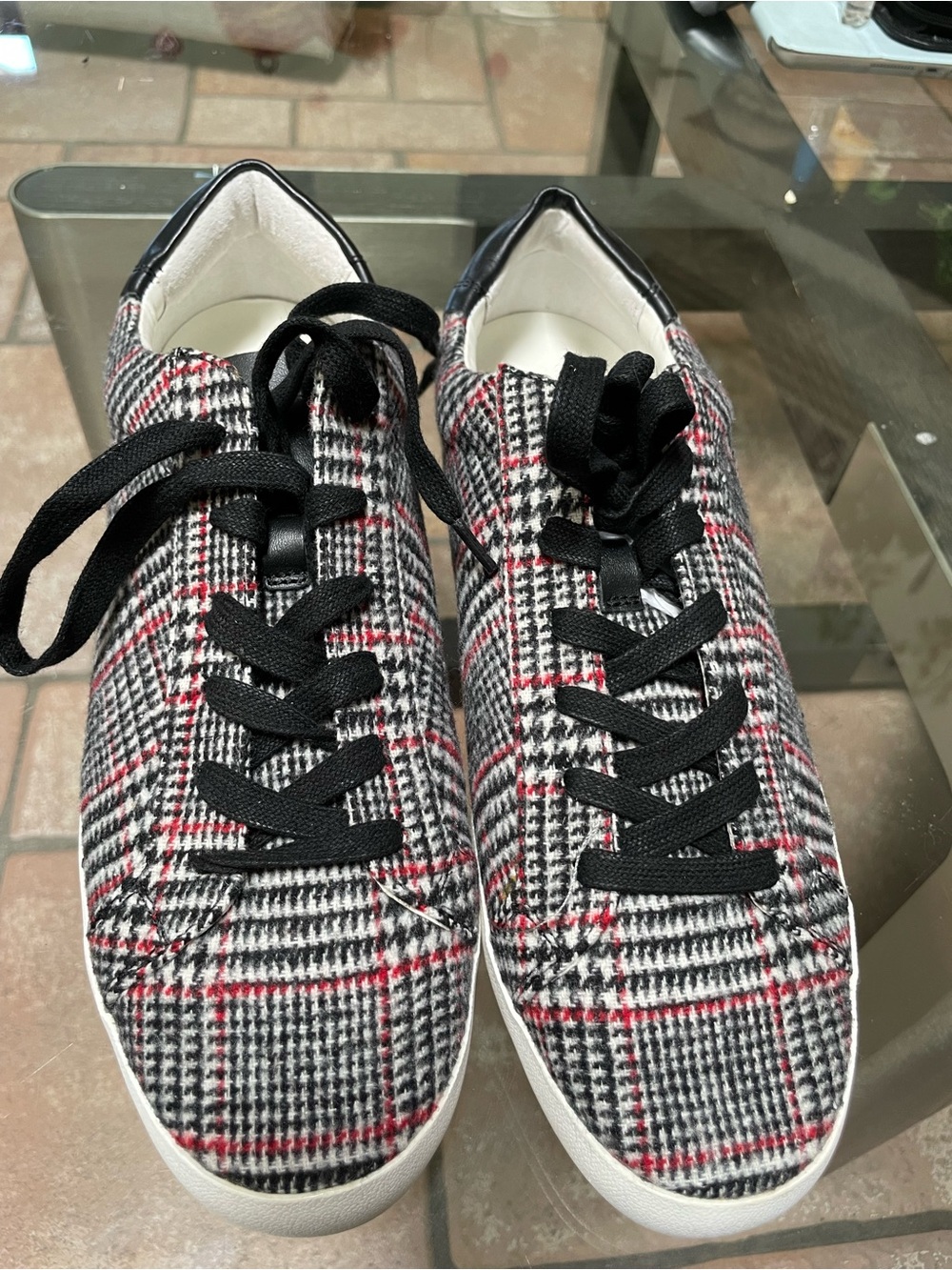 Banana Republic Black, White & Red Plaid Low-Top Sneakers